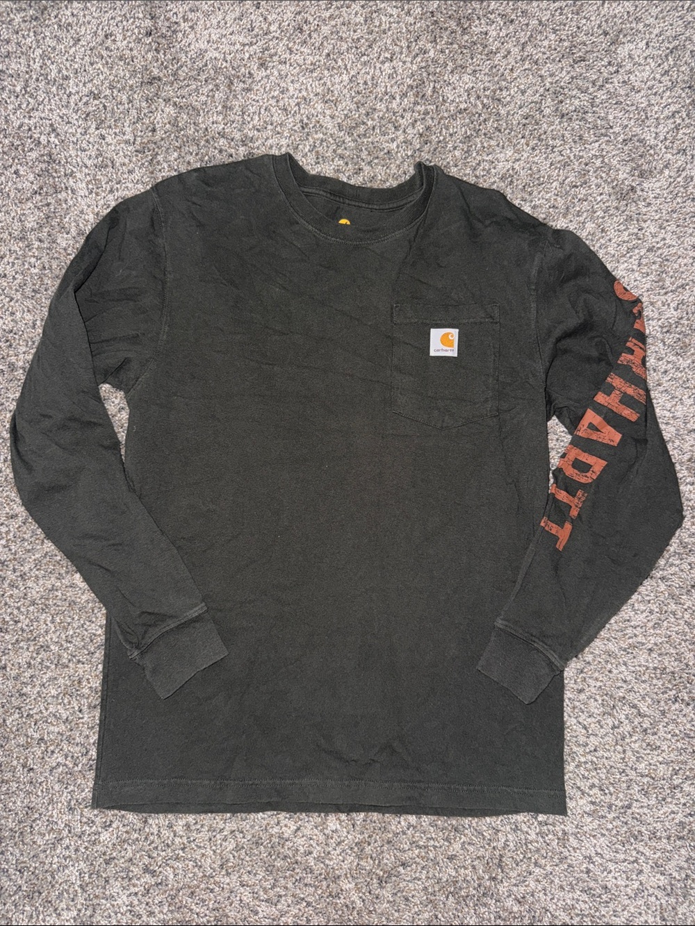 Carhartt Black Long Sleeve Pocket Tee with Red Sleeve Logo